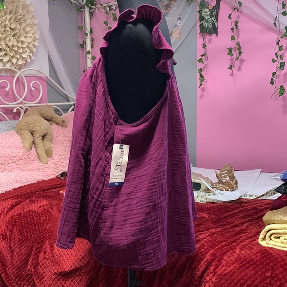 Terra & Sky ruffle strap tank color purple size 2x - Picture 2 of 6